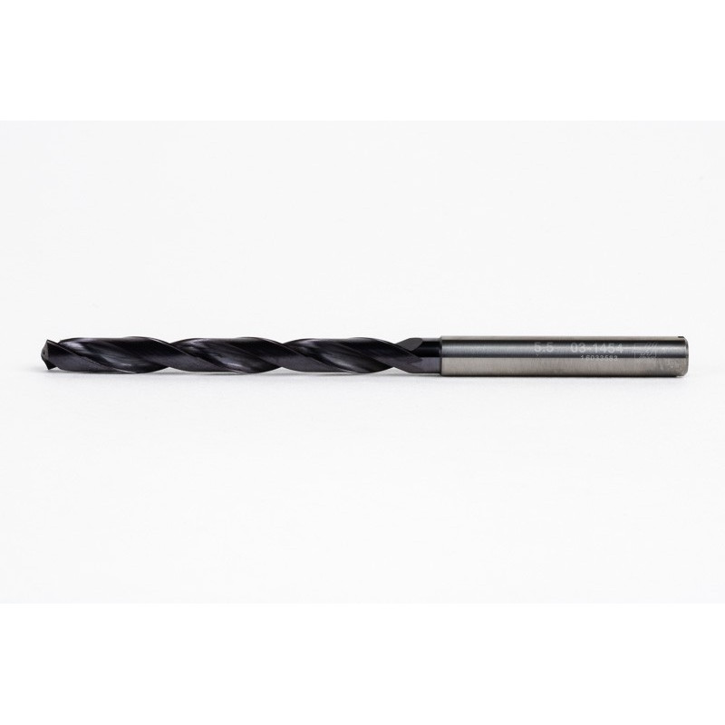 6.5mm Ø Carbide Drill, 8mm Shank x 140° Point Angle x 25° Helix, 8XD, 2 Flute, TiAlN Coated, GP, TSC