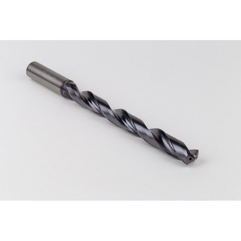 12.5mm Ø Carbide Drill, 14mm Shank x 140° Point Angle x 27° Helix, 8XD, 2 Flute, TiAlN Coated, GP, TSC