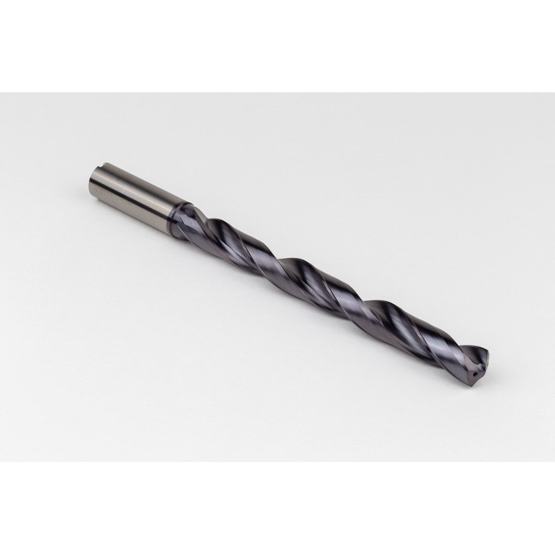 15mm Ø Carbide Drill, 16mm Shank x 140° Point Angle x 28° Helix, 8XD, 2 Flute, TiAlN Coated, GP, TSC