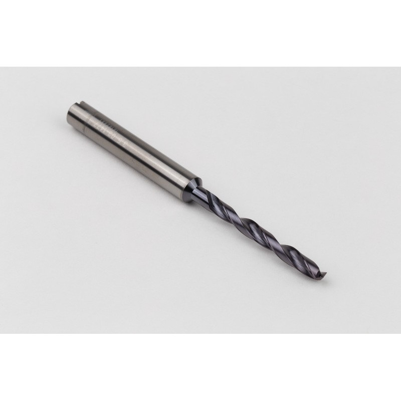 3.5mm Ø Carbide Drill, 6mm Shank x 140° Point Angle x 26° Helix, 8XD, 2 Flute, TiAlN Coated, Inox / SS, TSC
