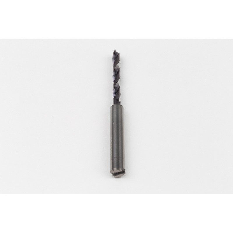 3.5mm Ø Carbide Drill, 6mm Shank x 140° Point Angle x 26° Helix, 8XD, 2 Flute, TiAlN Coated, Inox / SS, TSC