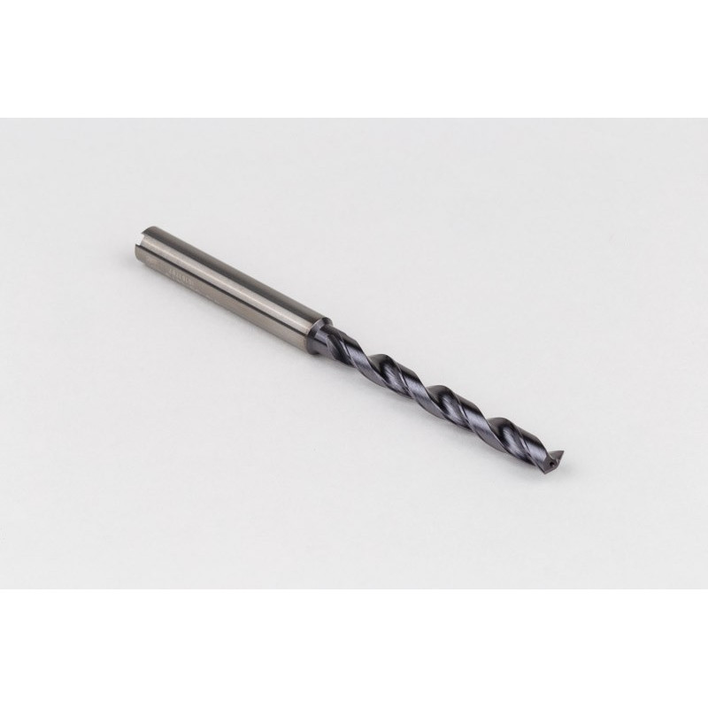 4.5mm Ø Carbide Drill, 6mm Shank x 140° Point Angle x 32° Helix, 8XD, 2 Flute, TiAlN Coated, Inox / SS, TSC