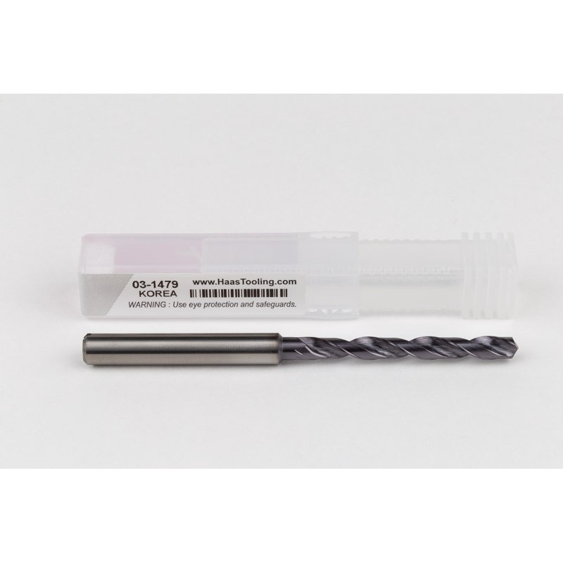 4.5mm Ø Carbide Drill, 6mm Shank x 140° Point Angle x 32° Helix, 8XD, 2 Flute, TiAlN Coated, Inox / SS, TSC