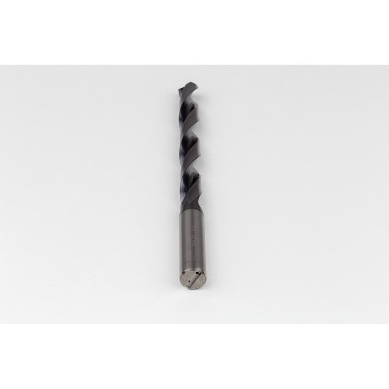 11mm Ø Carbide Drill, 12mm Shank x 140° Point Angle x 28° Helix, 8XD, 2 Flute, TiAlN Coated, Inox / SS, TSC