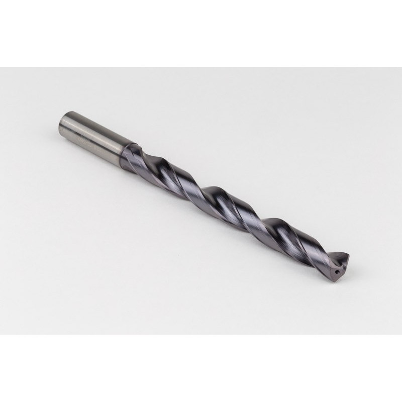 13mm Ø Carbide Drill, 14mm Shank x 140° Point Angle x 28° Helix, 8XD, 2 Flute, TiAlN Coated, Inox / SS, TSC
