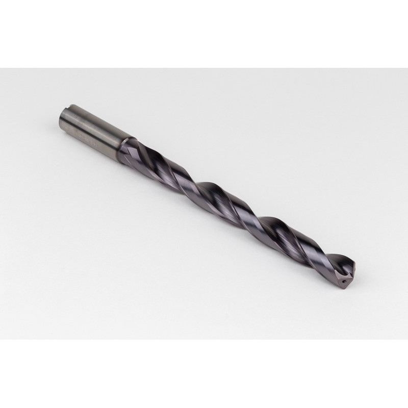 Твердосплавне свердло Ø 14,5 мм, хвостовик 16 мм x кут вершини 140° x спіраль 28°, 8XD, 2 канавки, покриття TiAlN, нержавіюча сталь / нержавіюча сталь, TSC