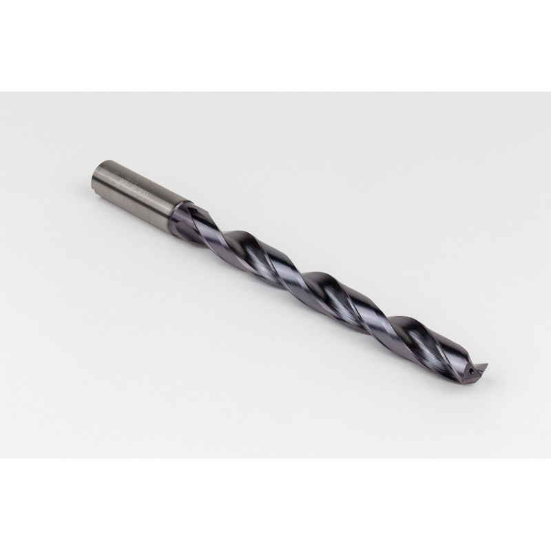 15mm Ø Carbide Drill, 16mm Shank x 140° Point Angle x 28° Helix, 8XD, 2 Flute, TiAlN Coated, Inox / SS, TSC