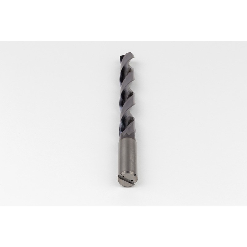 15mm Ø Carbide Drill, 16mm Shank x 140° Point Angle x 28° Helix, 8XD, 2 Flute, TiAlN Coated, Inox / SS, TSC