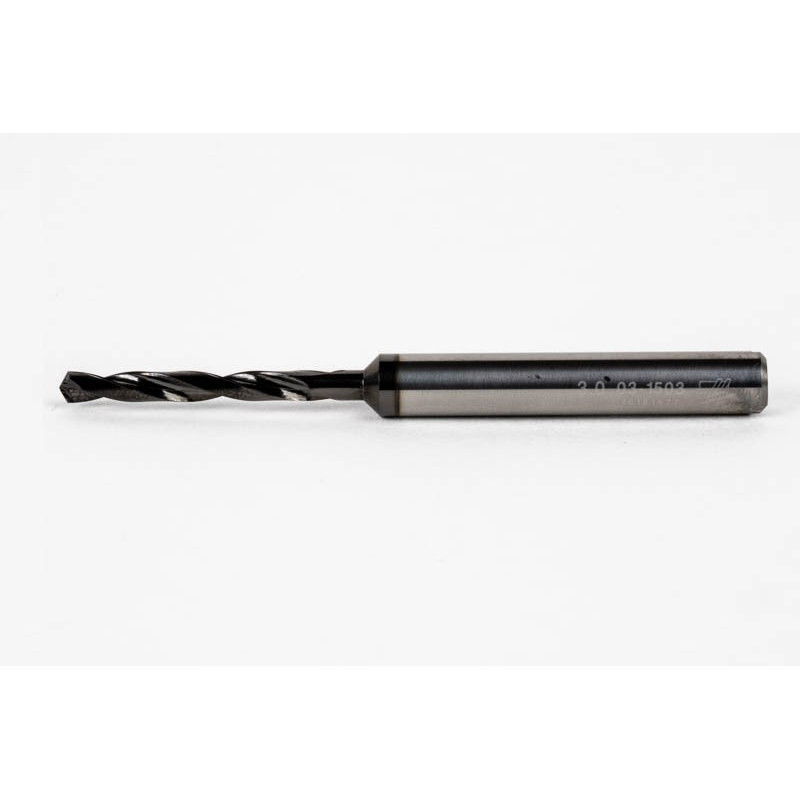 3mm Ø Carbide Drill, 6mm Shank x 118° Point Angle x 23° Helix, 5XD, 2 Flute, DLC Coated, AL, TSC