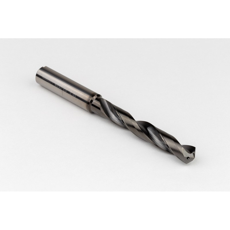 10.2mm Ø Carbide Drill, 12mm Shank x 118° Point Angle x 26° Helix, 5XD, 2 Flute, DLC Coated, AL, TSC