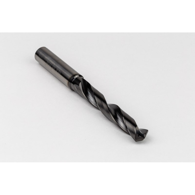 10.5mm Ø Carbide Drill, 12mm Shank x 118° Point Angle x 27° Helix, 5XD, 2 Flute, DLC Coated, AL, TSC