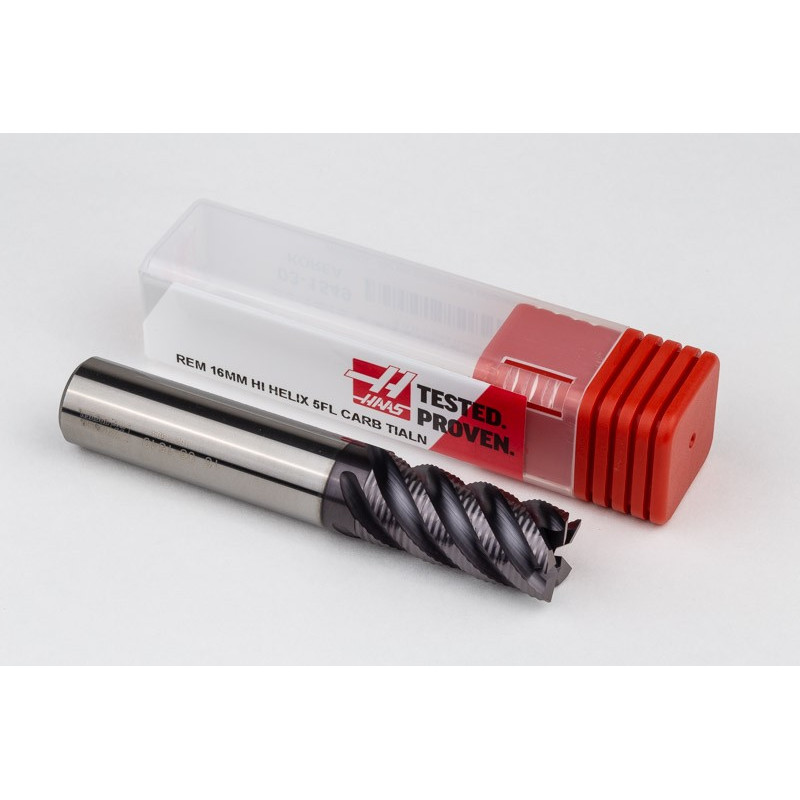 16mm Dia. Carbide Fine Roughing End Mill, 5 Flute, TiAlN Coated, 16mm Smooth Shank x 32mm LOC, 0.2mm Chamfer, FPCHH