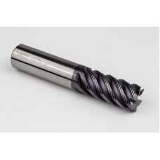 20mm Dia. Carbide Fine Roughing End Mill, 6 Flute, TiAlN Coated, 20mm Smooth Shank x 38mm LOC, 0.2mm Chamfer, FPCHH