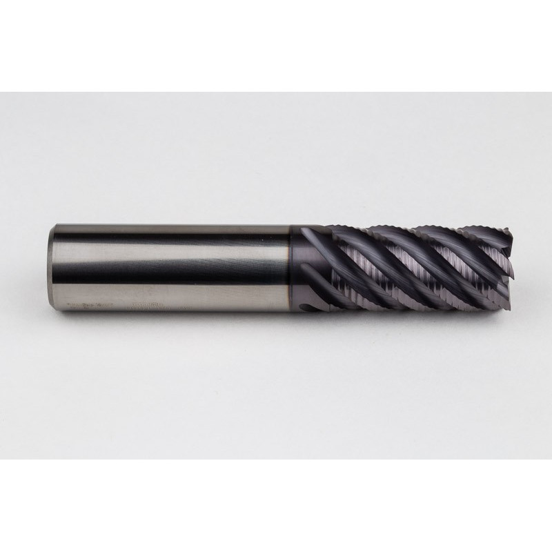 20mm Dia. Carbide Fine Roughing End Mill, 6 Flute, TiAlN Coated, 20mm Smooth Shank x 38mm LOC, 0.2mm Chamfer, FPCHH