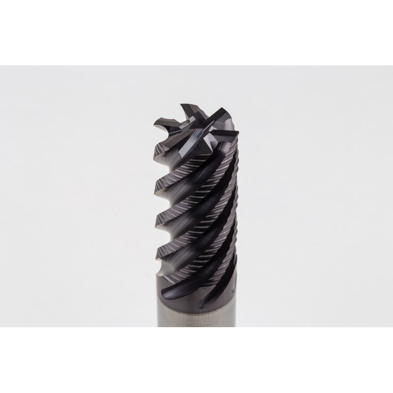 20mm Dia. Carbide Fine Roughing End Mill, 6 Flute, TiAlN Coated, 20mm Smooth Shank x 38mm LOC, 0.2mm Chamfer, FPCHH