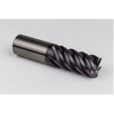 25mm Dia. Carbide Fine Roughing End Mill, 6 Flute, TiAlN Coated, 25mm Smooth Shank x 45mm LOC, 0.2mm Chamfer, FPCHH