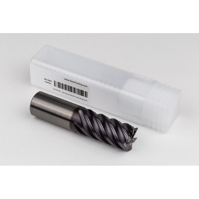 25mm Dia. Carbide Fine Roughing End Mill, 6 Flute, TiAlN Coated, 25mm Smooth Shank x 45mm LOC, 0.2mm Chamfer, FPCHH