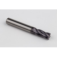 10mm Dia. Carbide Fine Roughing End Mill, 4 Flute, TiAlN Coated, 10mm Smooth Shank x 22mm LOC, 0.38mm Chamfer, FPCHH