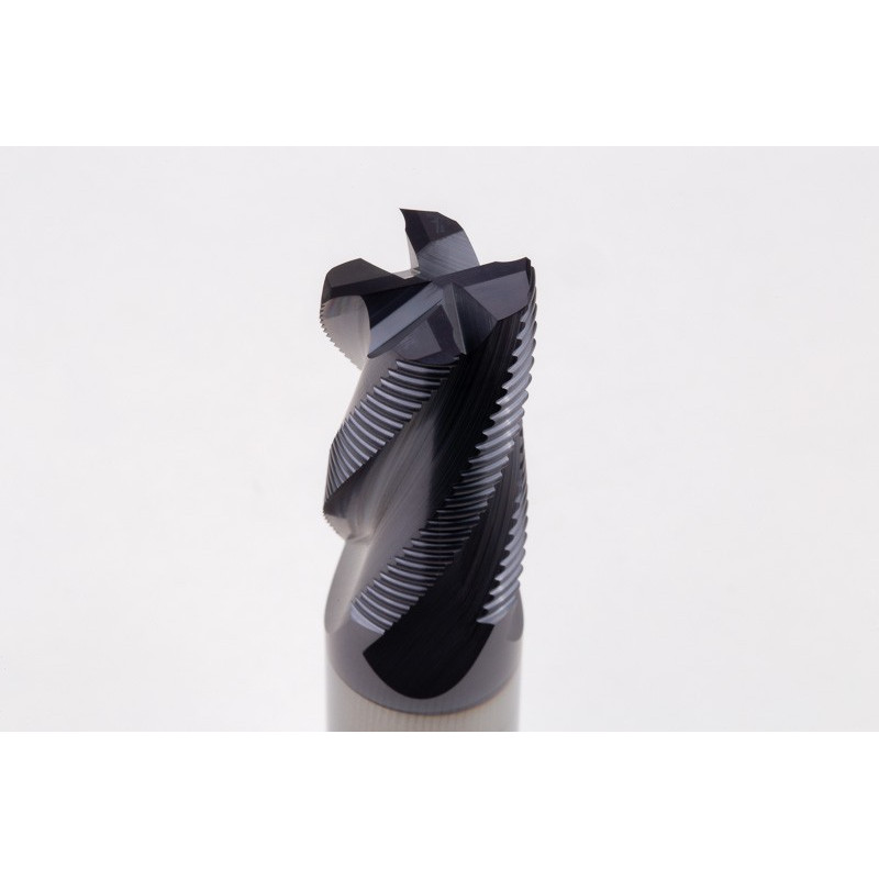 20mm Dia. Carbide Fine Roughing End Mill, 4 Flute, TiAlN Coated, 20mm Smooth Shank x 38mm LOC, 0.55mm Chamfer, FPCHH