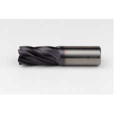 25mm Dia. Carbide Fine Roughing End Mill, 5 Flute, TiAlN Coated, 25mm Smooth Shank x 45mm LOC, 0.55mm Chamfer, FPCHH