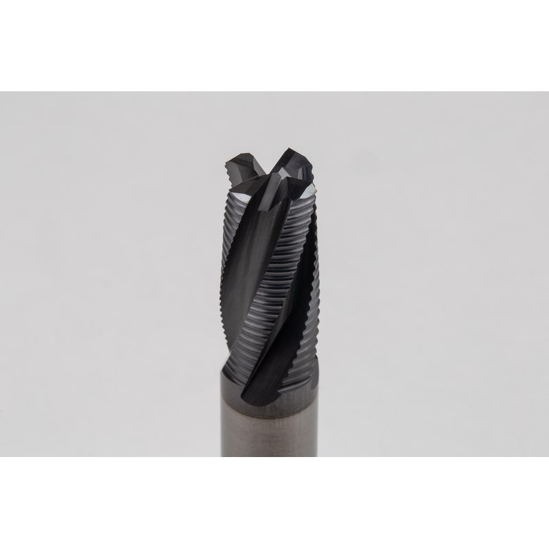 10mm Dia. Carbide Fine Roughing End Mill, 4 Flute, Hyb. AlCrN Coated, 10mm Smooth Shank x 22mm LOC, 0.6mm Chamfer, FPCLH