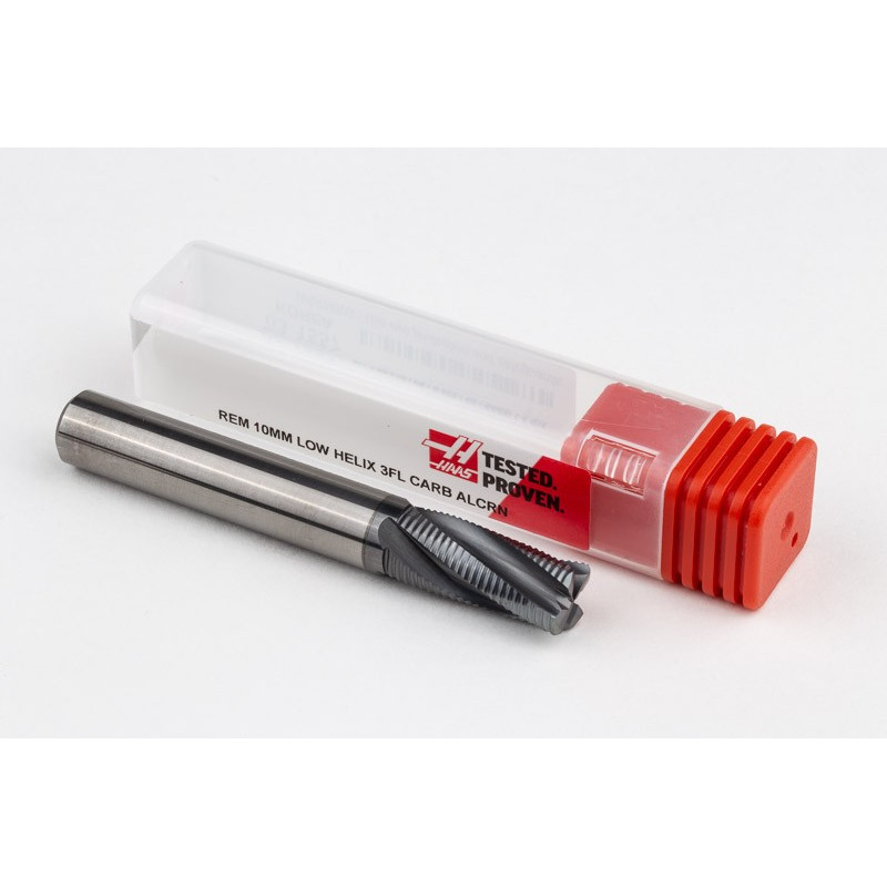 10mm Dia. Carbide Fine Roughing End Mill, 4 Flute, Hyb. AlCrN Coated, 10mm Smooth Shank x 22mm LOC, 0.6mm Chamfer, FPCLH