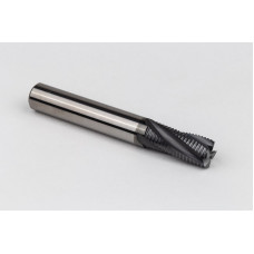 12mm Dia. Carbide Fine Roughing End Mill, 4 Flute, Hyb. AlCrN Coated, 12mm Smooth Shank x 26mm LOC, 0.6mm Chamfer, FPCLH