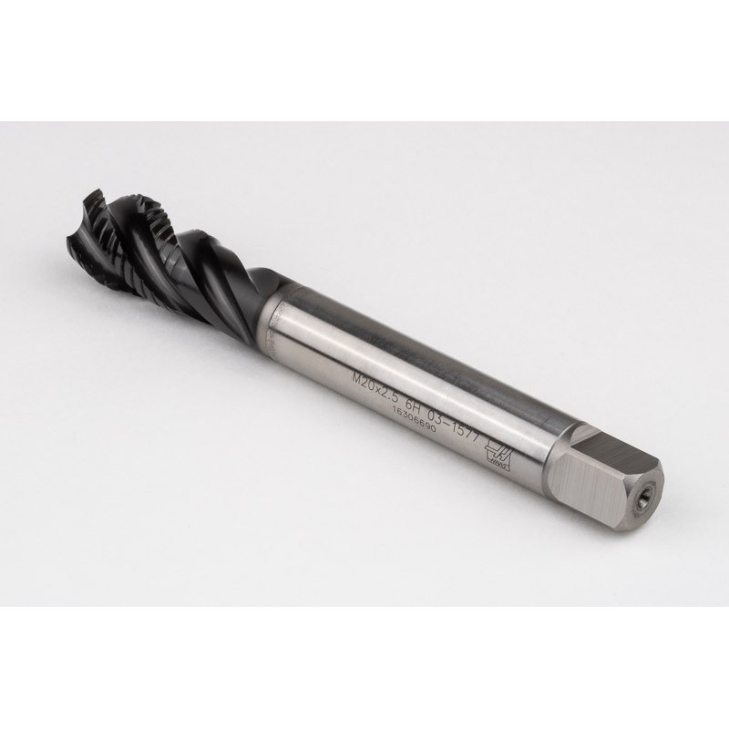 M20x2.5 M HSS-E Spiral Flute Tap, 16mm Shank x 25mm Thread Length, 2.5XD, Mod. Bottoming, 4 Flute, 6H, Hardslick Coated