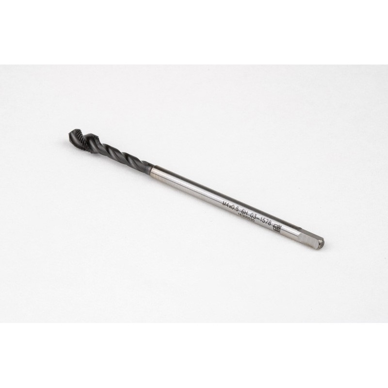M4x0.5 MF HSS-E Spiral Flute Tap, 2.8mm Shank x 5mm Thread Length, 2.5XD, Mod. Bottoming, 3 Flute, 6HX, Hardslick Coated