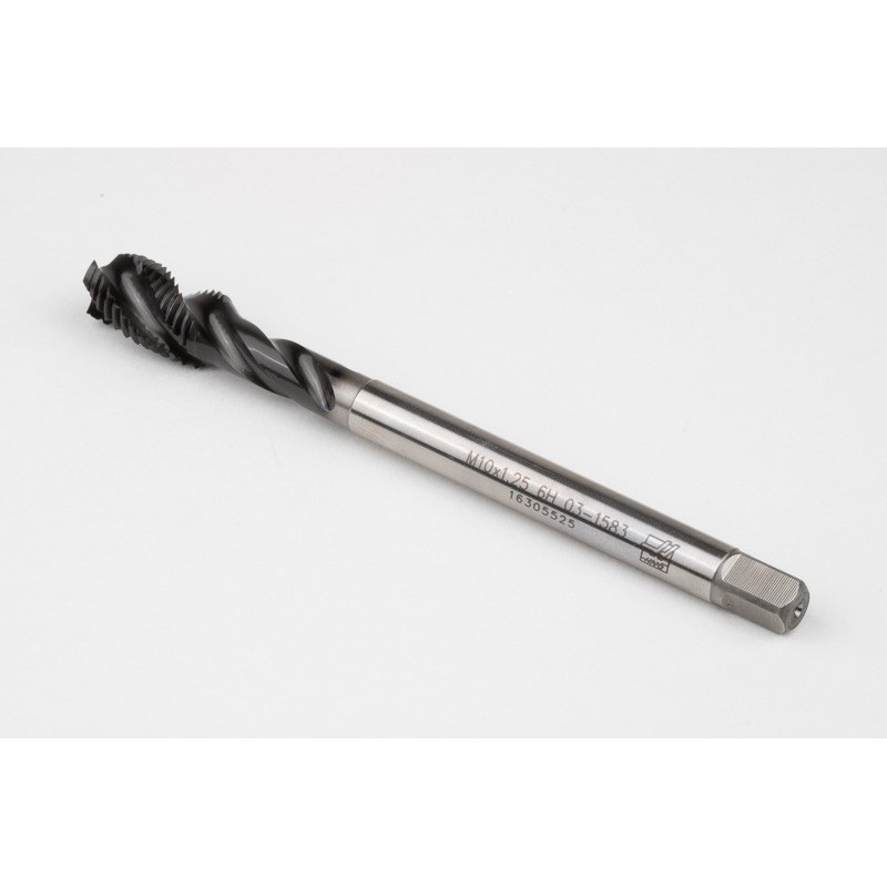 M10x1.25 MF HSS-E Spiral Flute Tap, 7mm Shank x 16mm Thread Length, 2.5XD, Mod. Bottoming, 3 Flute, 6HX, Hardslick Coated