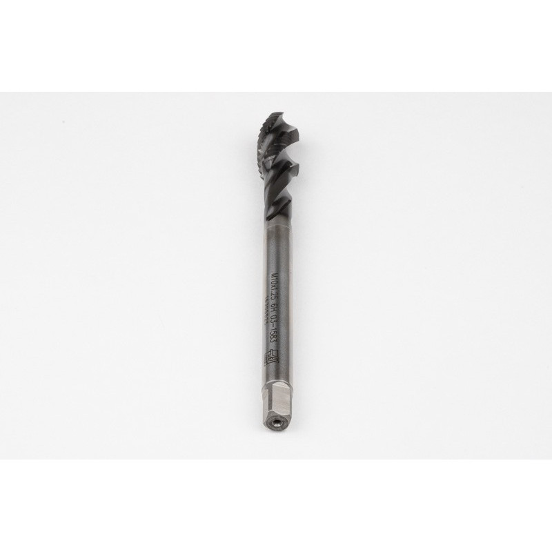 M10x1.25 MF HSS-E Spiral Flute Tap, 7mm Shank x 16mm Thread Length, 2.5XD, Mod. Bottoming, 3 Flute, 6HX, Hardslick Coated