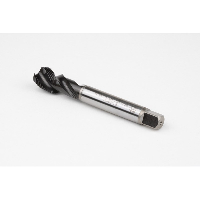 M16x1.5 MF HSS-E Spiral Flute Tap, 12mm Shank x 15mm Thread Length, 2.5XD, Mod. Bottoming, 3 Flute, 6HX, Hardslick Coated