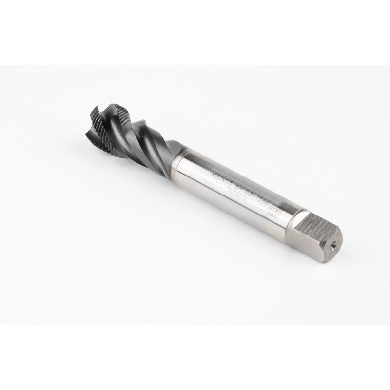 M20x1.5 MF HSS-E Spiral Flute Tap, 16mm Shank x 17mm Thread Length, 2.5XD, Mod. Bottoming, 4 Flute, 6HX, Hardslick Coated
