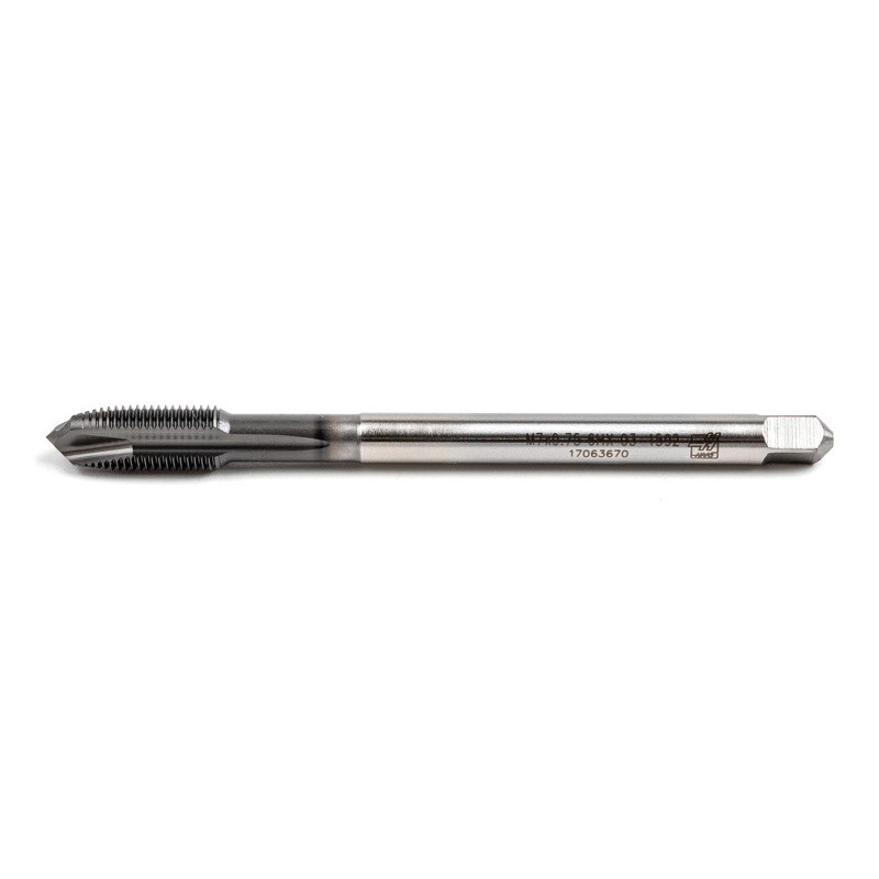 M7x0.75 MF HSS-E Spiral Point Tap, 5.5mm Shank x 14mm Thread Length, 3XD, Plug, 3 Flute, 6H, Hardslick Coated