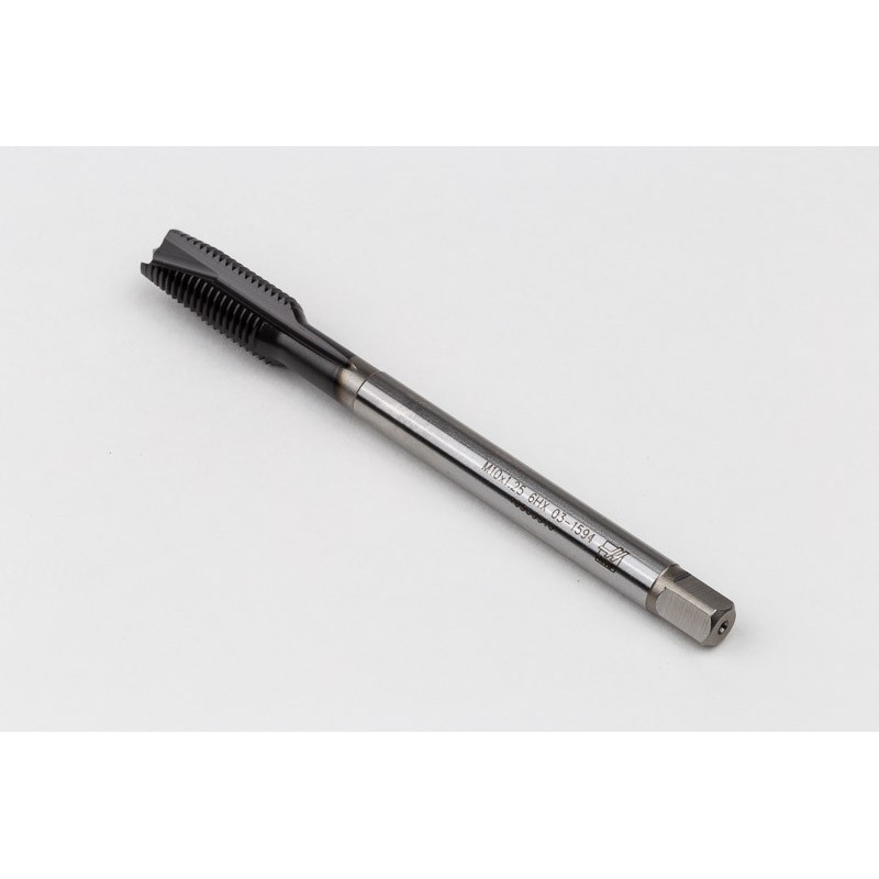 M10x1.25 MF HSS-E Spiral Point Tap, 7mm Shank x 22mm Thread Length, 3XD, Plug, 3 Flute, 6H, Hardslick Coated