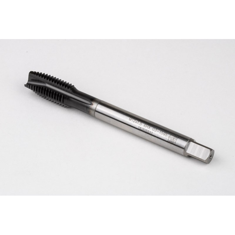 M12x1.5 MF HSS-E Spiral Point Tap, 9mm Shank x 22mm Thread Length, 3XD, Plug, 3 Flute, 6H, Hardslick Coated