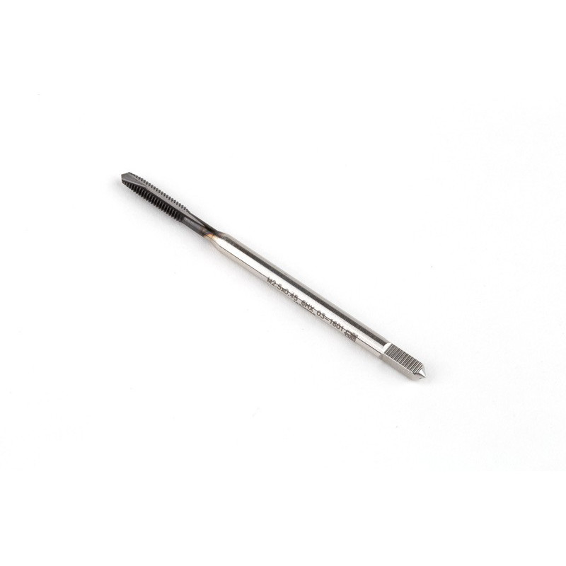 M2.5x0.45 M HSS-E Spiral Point Tap, 2.8mm Shank x 9mm Thread Length, 3XD, Plug, 3 Flute, 6HX, Hardslick Coated