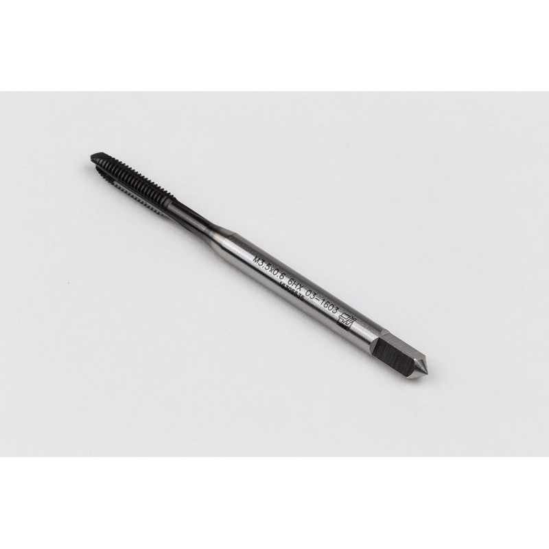 M3.5x0.6 M HSS-E Spiral Point Tap, 4mm Shank x 12mm Thread Length, 3XD, Plug, 3 Flute, 6HX, Hardslick Coated