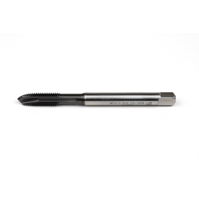 M7x1.0 M HSS-E Spiral Point Tap, 7mm Shank x 17mm Thread Length, 3XD, Plug, 3 Flute, 6HX, Hardslick Coated