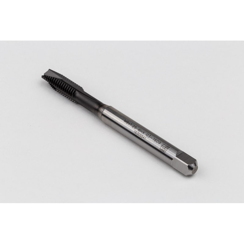 M8x1.25 M HSS-E Spiral Point Tap, 8mm Shank x 20mm Thread Length, 3XD, Plug, 3 Flute, 6HX, Hardslick Coated