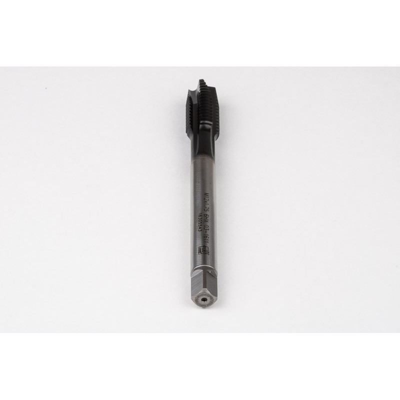 M12x1.75 M HSS-E Spiral Point Tap, 9mm Shank x 24mm Thread Length, 3XD, Plug, 4 Flute, 6HX, Hardslick Coated
