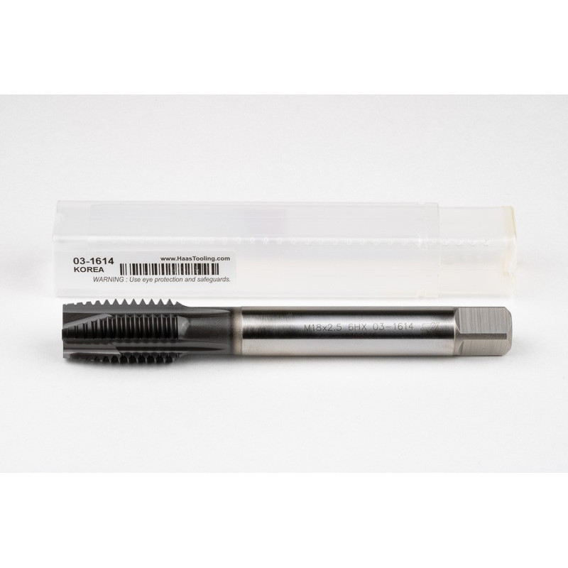 M18x2.5 M HSS-E Spiral Point Tap, 14mm Shank x 30mm Thread Length, 3XD, Plug, 4 Flute, 6HX, Hardslick Coated