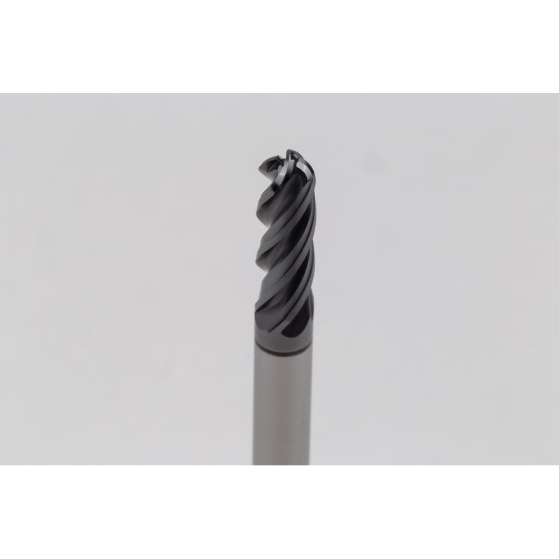 4mm Dia. Carbide Ball End Mill, 4 Flute, Hyb. AlCrN Coated, 4mm Smooth Shank x 12mm LOC, HTPM