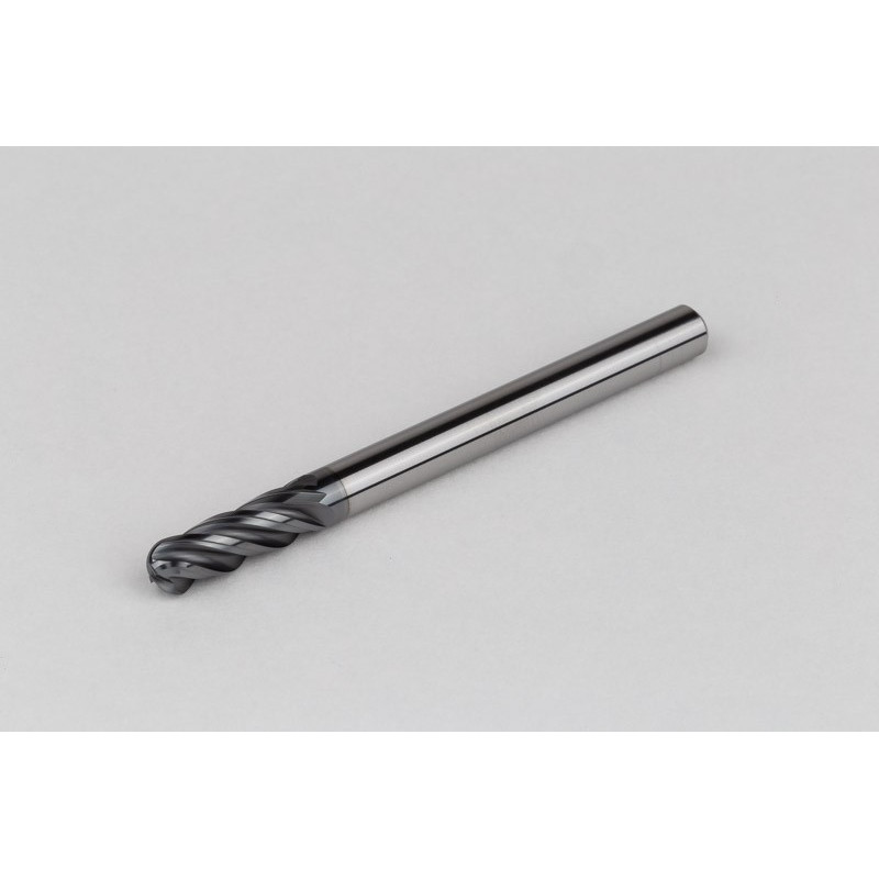 5mm Dia. Carbide Ball End Mill, 4 Flute, Hyb. AlCrN Coated, 5mm Smooth Shank x 15mm LOC, HTPM