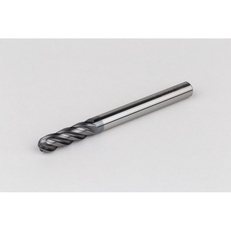 6mm Dia. Carbide Ball End Mill, 4 Flute, Hyb. AlCrN Coated, 6mm Smooth Shank x 20mm LOC, HTPM