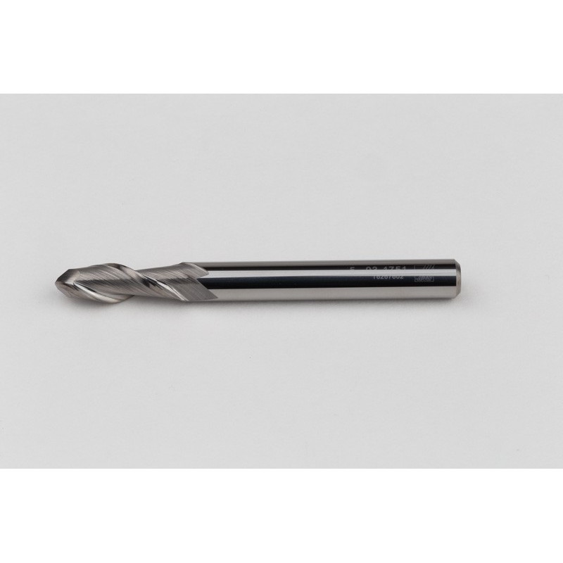 5mm Dia. Carbide Ball End Mill, 2 Flute, Uncoated, 5mm Smooth Shank x 15mm LOC, HSAM1