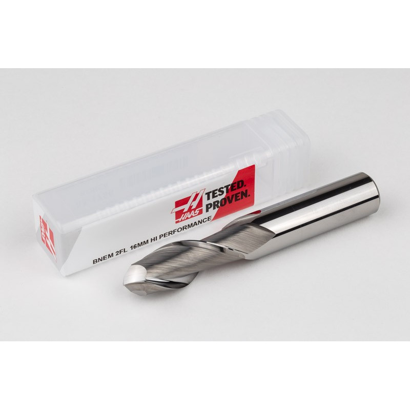 16mm Dia. Carbide Ball End Mill, 2 Flute, Uncoated, 16mm Smooth Shank x 40mm LOC, HSAM1