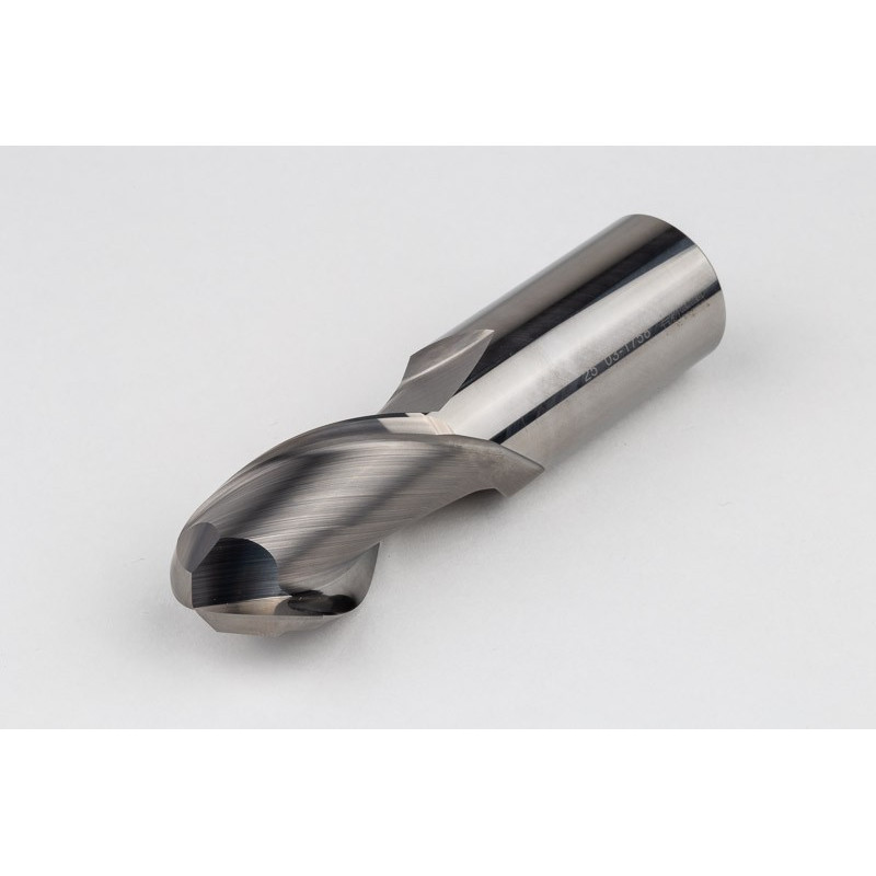 25mm Dia. Carbide Ball End Mill, 2 Flute, Uncoated, 25mm Smooth Shank x 40mm LOC, HSAM1