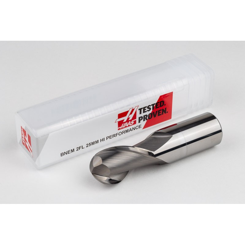 25mm Dia. Carbide Ball End Mill, 2 Flute, Uncoated, 25mm Smooth Shank x 40mm LOC, HSAM1