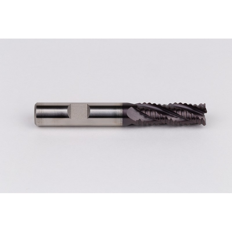 12mm Dia. Cobalt Coarse Roughing End Mill, 4 Flute, TiAIN Coated, 12mm Weldon Shank x 32mm LOC, 0.5mm Chamfer, CPR